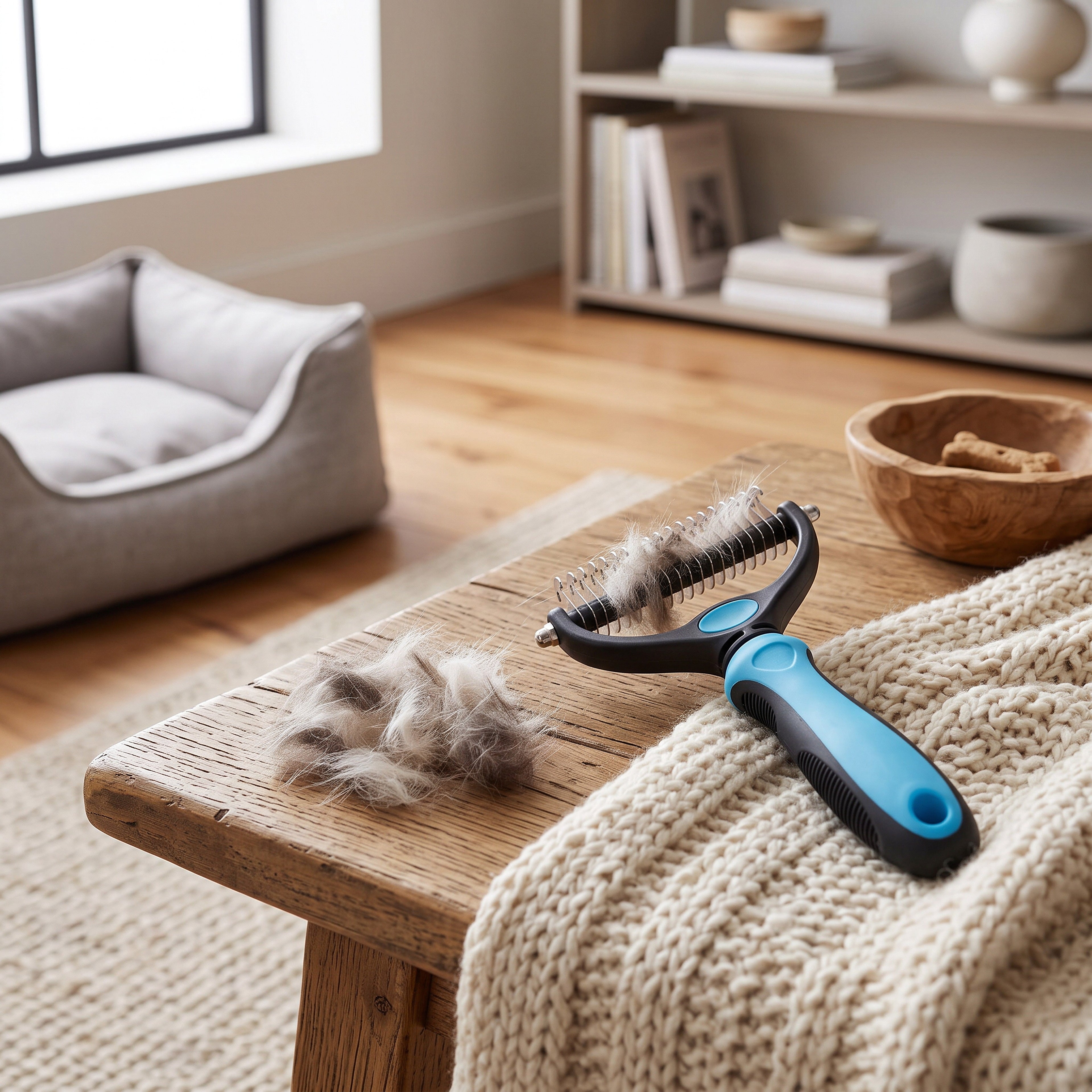 Pet Grooming Brush with Steel Blade Teeth and Rounded Edges for Medium to Long Fur