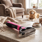 Pet Grooming Brush with Steel Blade Teeth and Rounded Edges for Medium to Long Fur